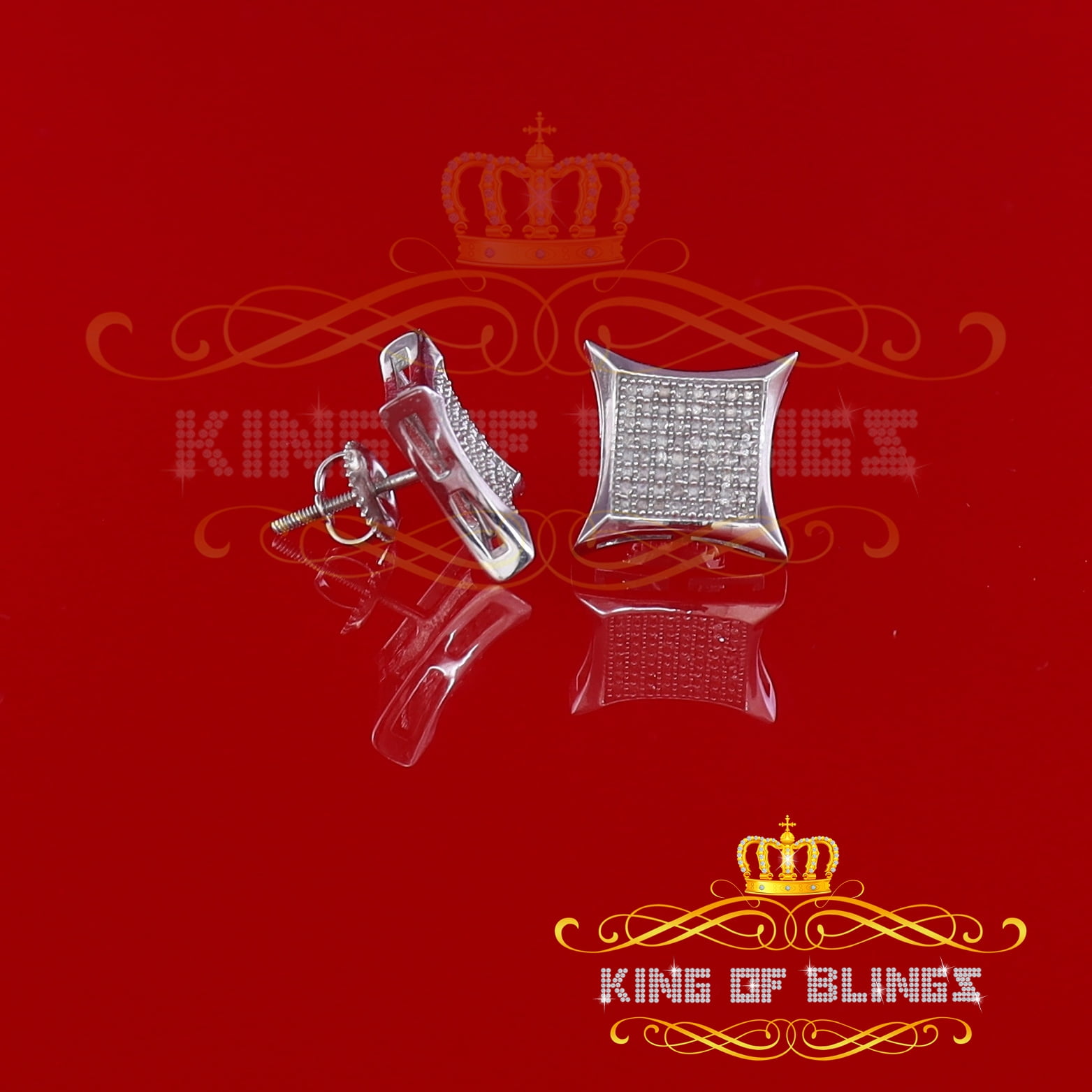 King of Bling's 925 Sterling Silver 0.33ct Diamond Stud For Women's/Men's White Kite Earrings