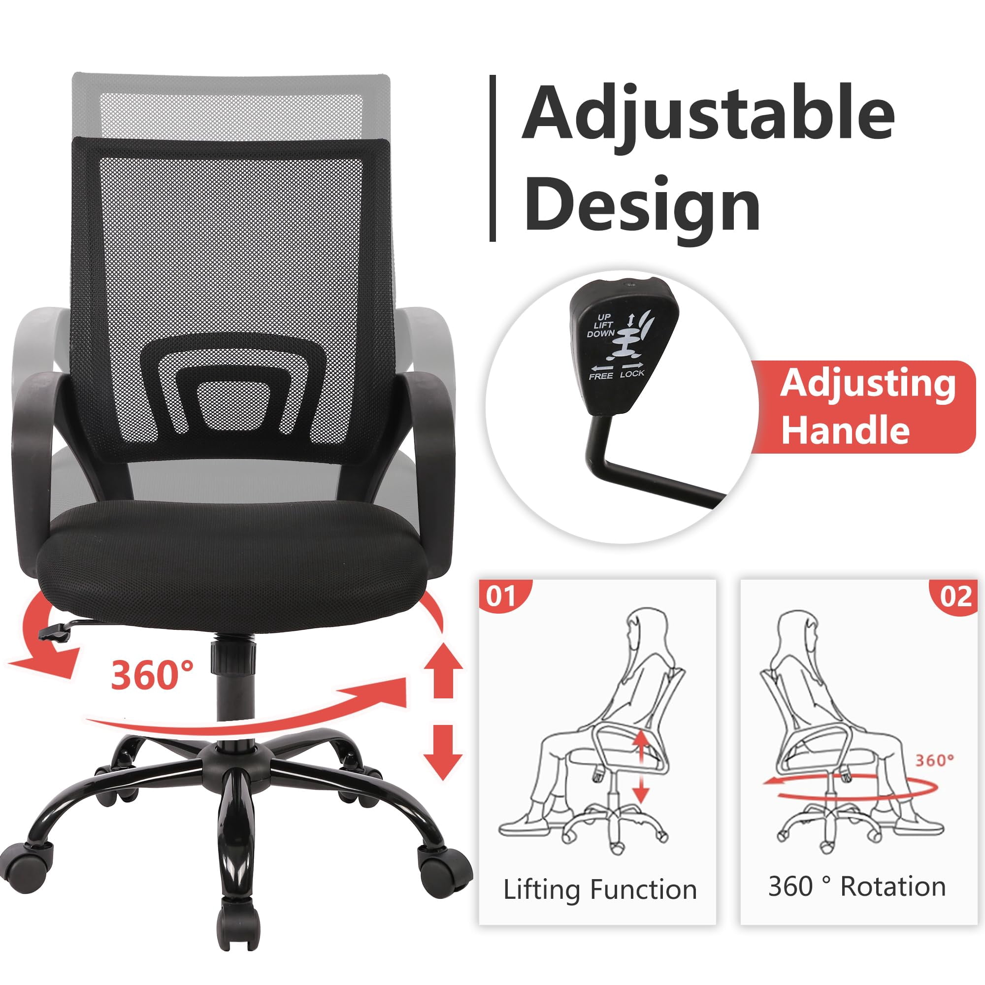 PayLessHere Ergonomic Chair , Adjustable Home Office Chair , Lumbar Support ,Swivel Rolling , Black