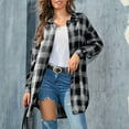 thumbnail image 2 of DDAPJ pyju Lightweight Shacket for Women Mid Long Shirt Jacket Oversized Boyfriend Plaid Shirts Black XL, 2 of 5