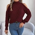thumbnail image 5 of Arlun Womens Cold Shoulder Turtleneck Sweaters 2025 Fall Long Sleeve Soft Cable Knit Pullovers Loose Fit Fashion Ribbing Solid Color Casual Cozy Warm Sweaters Tops Red S, 5 of 5