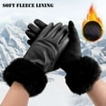 thumbnail image 2 of BadPiggies Women's Winter Gloves Sensitive Touch Screen Cold Weather Windproof Thermal Warm Fleece Lined PU Leather Glove - Black, 2 of 9
