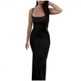 thumbnail image 2 of Wycnly Dresses for Women Night Party Club Knitted Plus Size Sexy Strap Ruched Bodycon Dresses Sleeveless Square Neck Solid Summer Long Formal Dress Black XXXXXL, 2 of 7