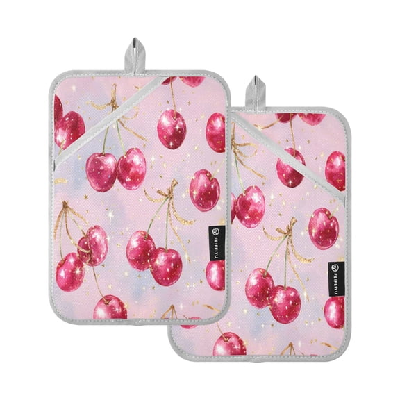 2 Pack Pot Holders for Kitchen Heat Resistant Hot Pads Sets for Cooking Baking Watercolor Sparkling Cherries