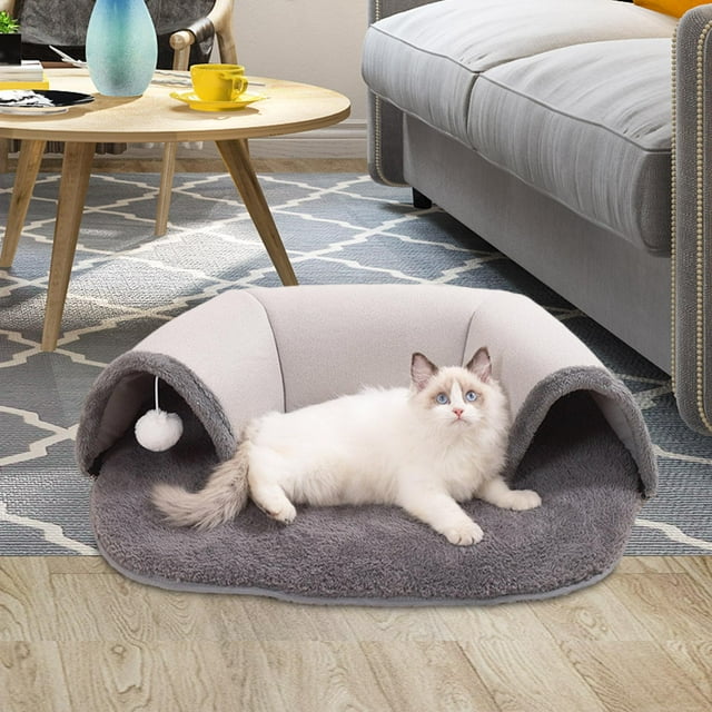 Cama túnel para gatos 2 en 1, centro de juegos, ejercicio, juguete interactivo duradero, escondite para gatos de interior, conejo, hámster, animales