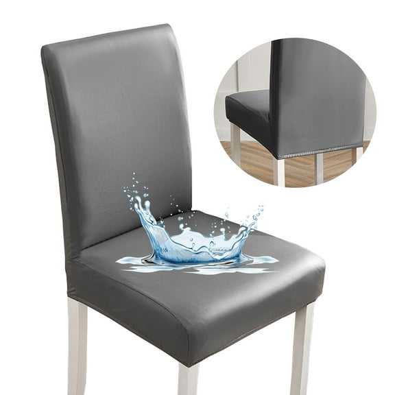 Shukii Stretch Dining Chair Covers Set of 2 Grey Waterproof PU Leather Chair Slipcovers Chair Protector Cover Universal Chair Covers for Dining Room Kitchen Hotel