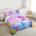 thumbnail image 3 of jejeloiu Cartoon Cute Mermaid Queen Comforter Set,Watercolor Ocean Coral Bedding Comforter Set For Girls Kids Reversible 3 Pieces, 3 of 8
