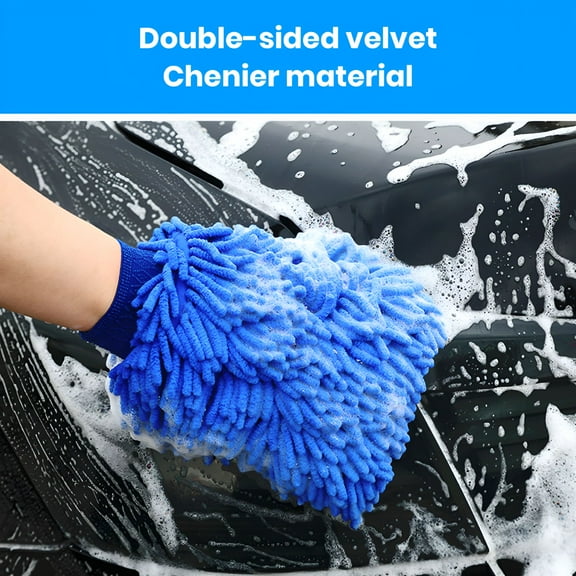 ACDANC 1 Pair Chenille Microfiber Car Wash Mitt Scratch Lint Free Double-sided Cleaning Strong Water Absorption Thickened Car Wash Gloves