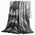 thumbnail image 2 of Gray Wolf on Rocky Ledge, Realistic Wildlife Illustration Style for Wolf Lovers, Misty Mountain Wilderness Art and Birthday Gift, Cozy Flannel Blanket for Living Room and Bedroom, Home Decor, 2 of 9