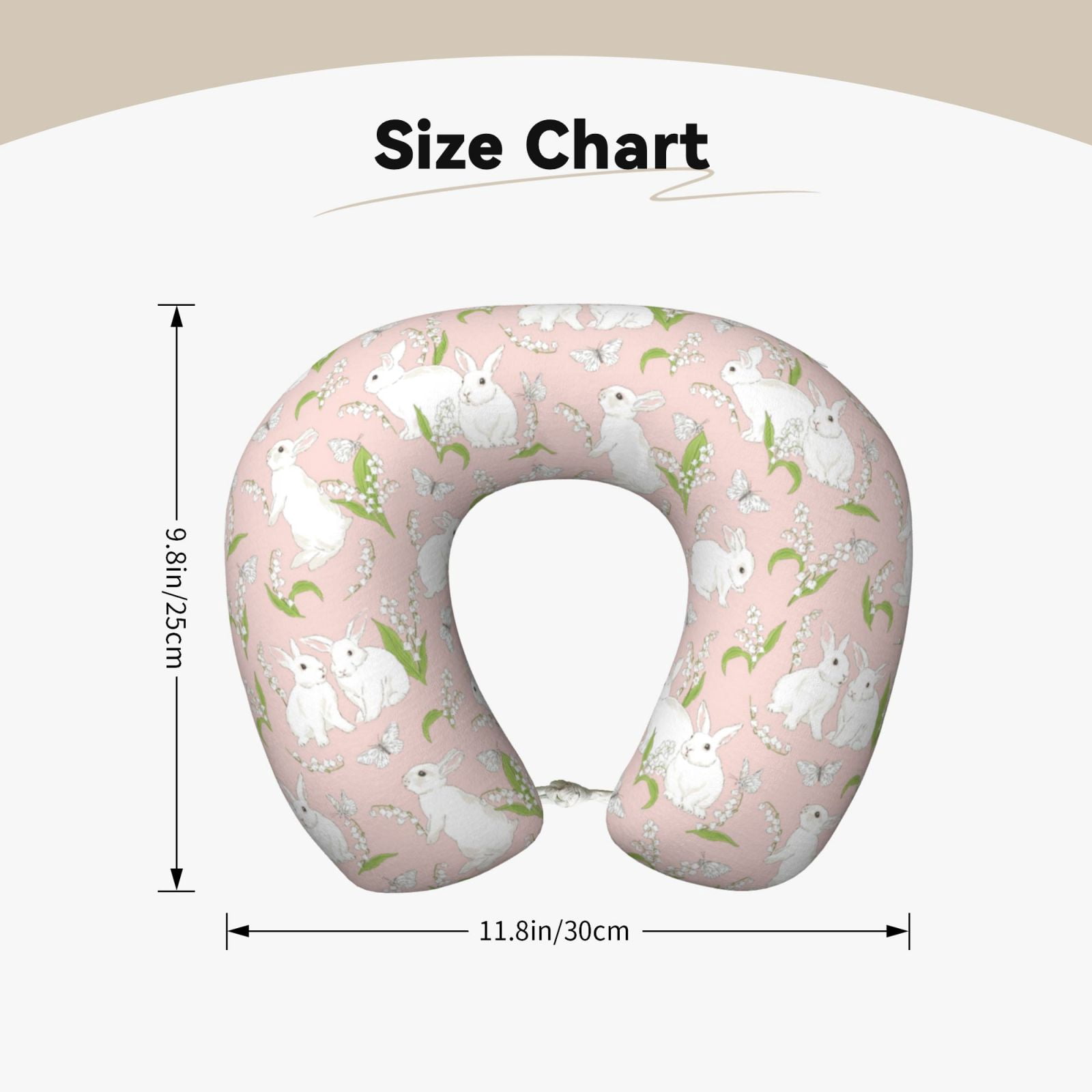 Xecao Rabbit Print Memory Foam Cervical Neck Pillow Versatile U-Shaped Pillows for Home,Office,Camping,Travelling,Soft Washable Cover