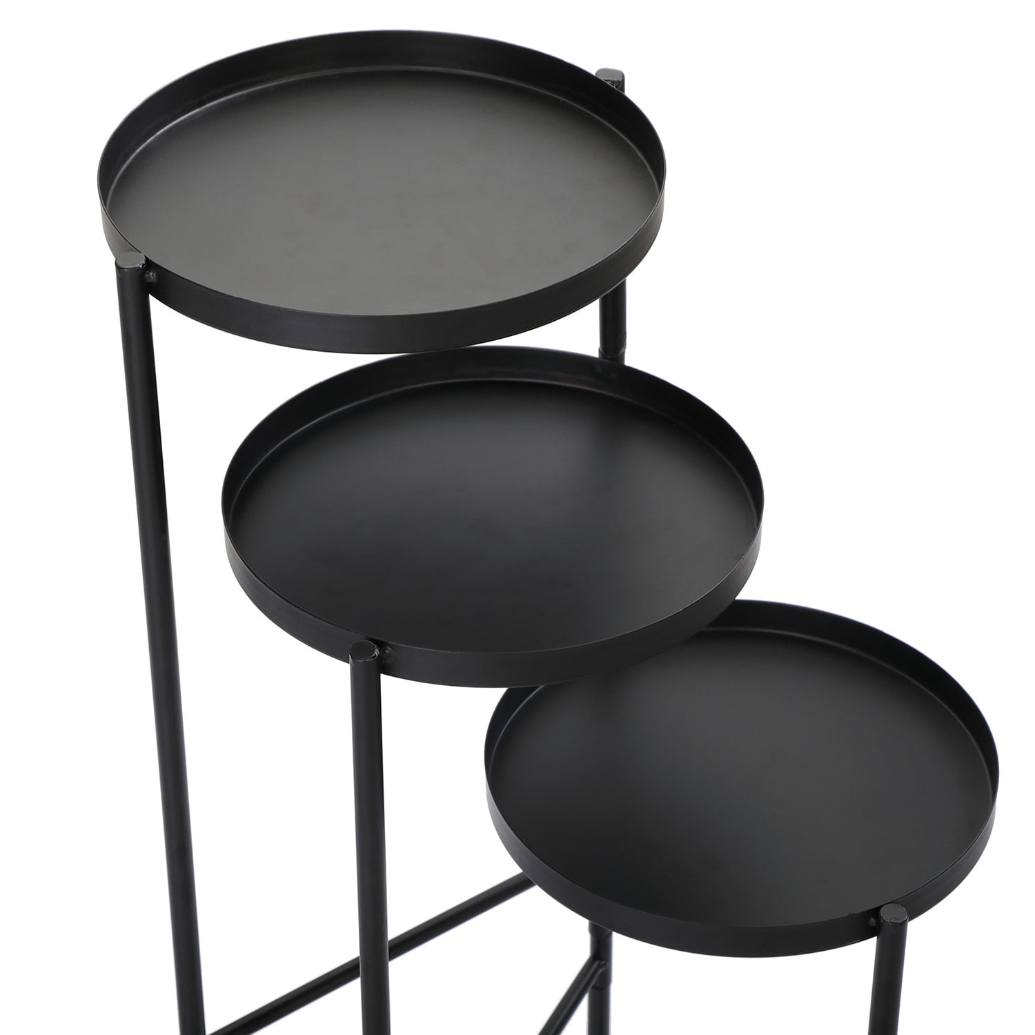 Kepooman Modern Metal Plant Shelf with Three Pallets, Three-layer Foldable Shelf for Household, Black Kepooman Modern Metal Plant Shelf with Three Pallets, Three-layer Foldable Shelf for Household, Black