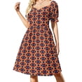 thumbnail image 1 of Vestido de manga corta con flores hippies retro naranja y azul, vestidos elegantes para mujer, vestido de verano para mujer 2025., 1 of 7