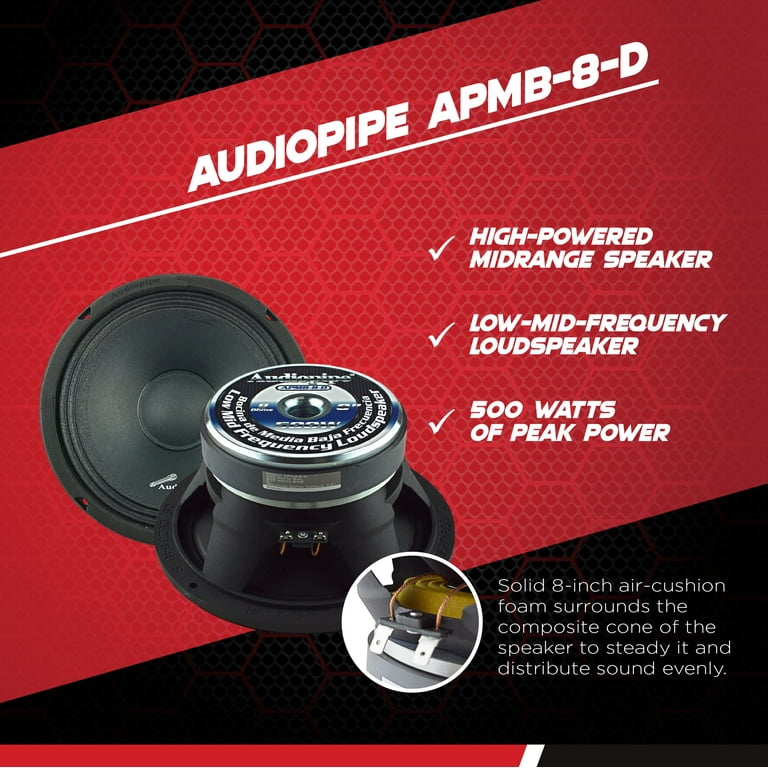 Audiopipe Inch Mid-Range Car Stereo Loudspeaker, 500 Watt MAX,