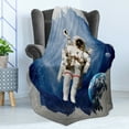 thumbnail image 4 of Outer Space Soft Flannel Fleece Blanket, Astronaut on the Grunge Half Done with Geometric Brushstroke SciFi Modern Art, Cozy Plush for Indoor and Outdoor Use, 50" x 70", Blue Beige, by Ambesonne, 4 of 5