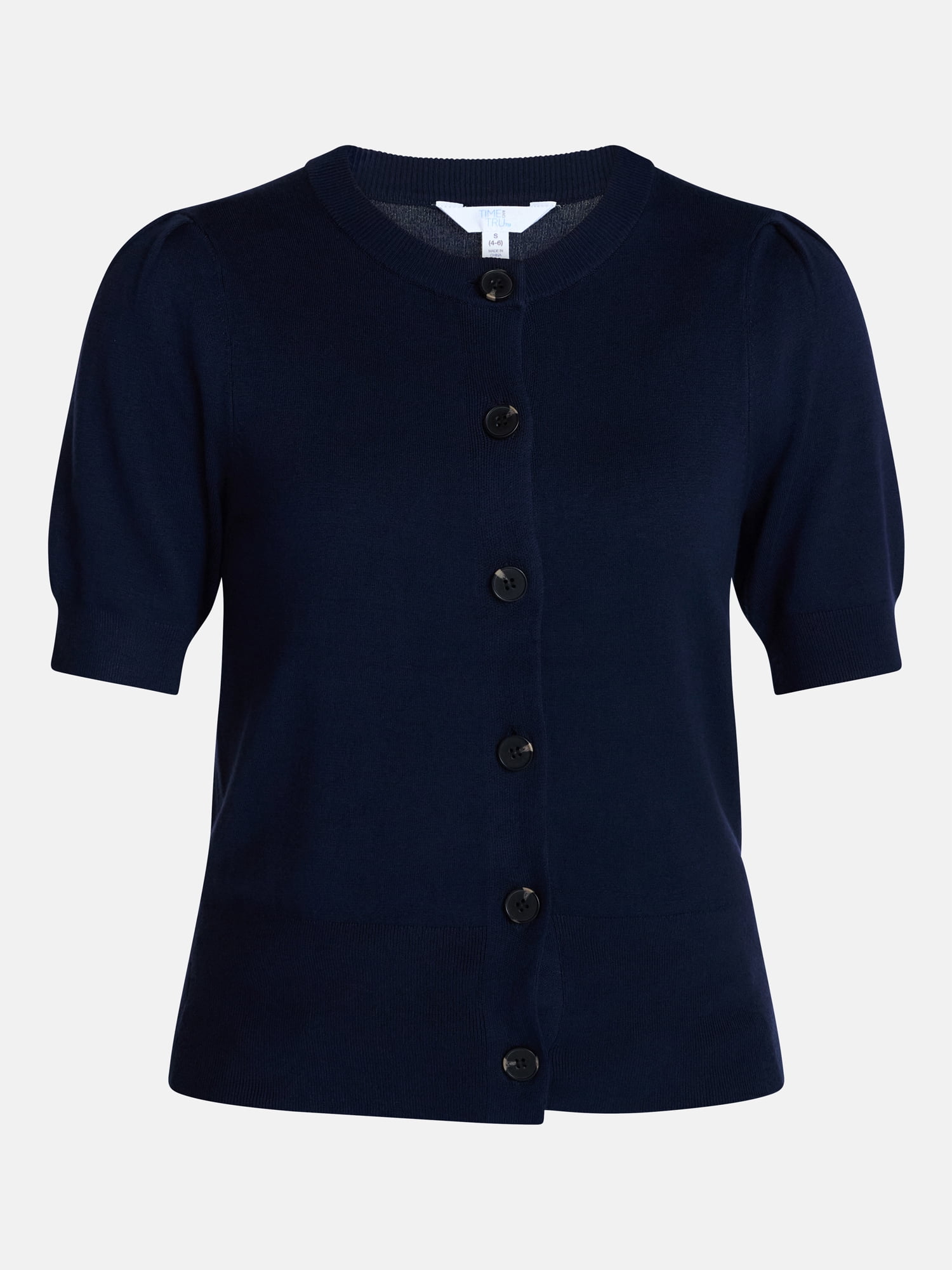 Time and Tru Women's Crewneck Cardigan with Short Sleeves, Lightweight, Sizes XS-XXXL