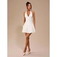 thumbnail image 4 of White Deep V-Neck Halter Slim Fit Puff Skirt Mini Dress, Elegant Solid White Dress For Beach Holiday Or Graduation, 4 of 8