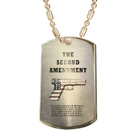 Gun Dog Supply - KuzmarK Gold Pendant Dog Tag Necklace - Second Amendment American Flag Gun Gold Dog Tag Necklace