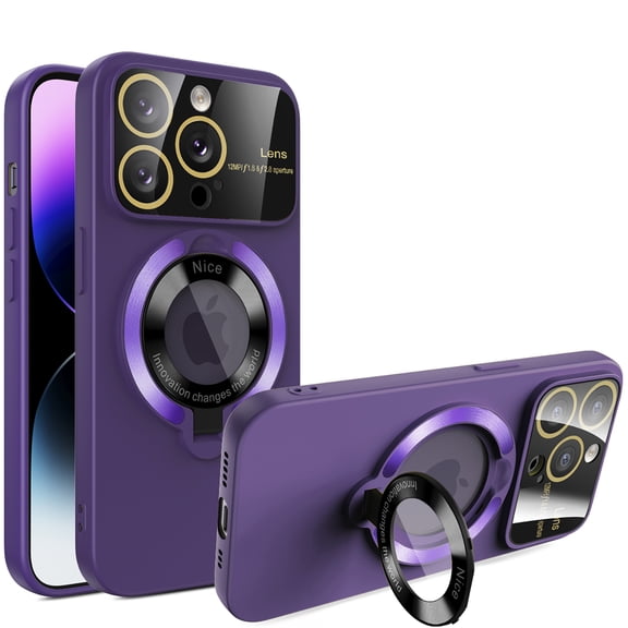 iPhone 13 Mangetic Case, Compatible with Magsafe Kickstand Camera Lens Protective Shockproof Bumper Rugged Hybrid Phone Case for Apple iPhone 13 - Darkpurple