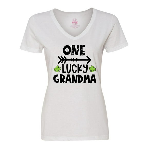 Inktastic St. Patrick's Day One Lucky Grandma with Shamrocks Women's V-Neck T-Shirt