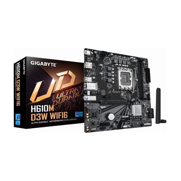 GIGABYTE H610M D3W WIFI6 Intel LGA 1700 Micro ATX Motherboard, Supports 14th/13th/12th Gen Intel Processors, 5 1 1 Power Phase, DDR5, 1x M.2, PCIe 4.0 x16, USB 3.2 Gen 1, WIFI6, GbE LAN, WIFI EZ-Plug