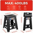 thumbnail image 3 of Folding Step Stool Foldable 16 Inch Stool 400 lbs Capacity,Plastic Stools for Adults and Kids,Collapsible Stool for Kitchen, Stepping Stool with Handle,Black,1 PC, 3 of 5