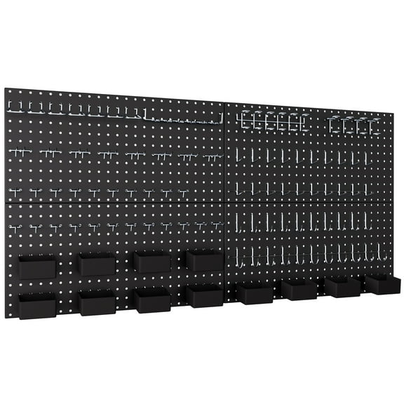 INCLY 158PCS Metal Pegboard Wall Organizer, 48x24 Inch Black Pegboard Panels Tool Organizer Kit with Accessories Hooks and Bins, Peg Board Utility Tool Storage for Garage Workbench Shed
