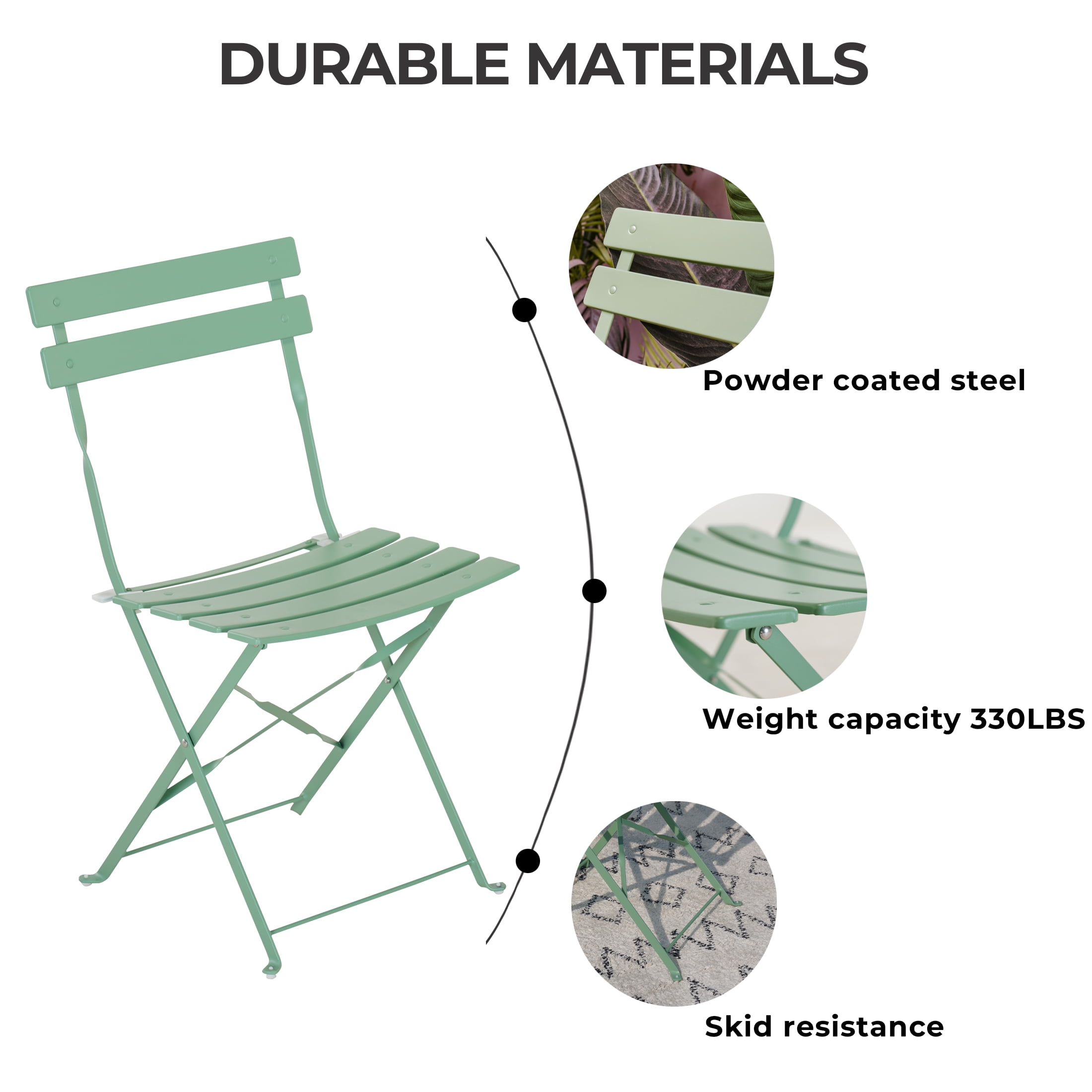 Grand Patio 3-Piece Metal Outdoor Folding Bistro Set, Garden-Pea Green, Bistro Table and Chairs