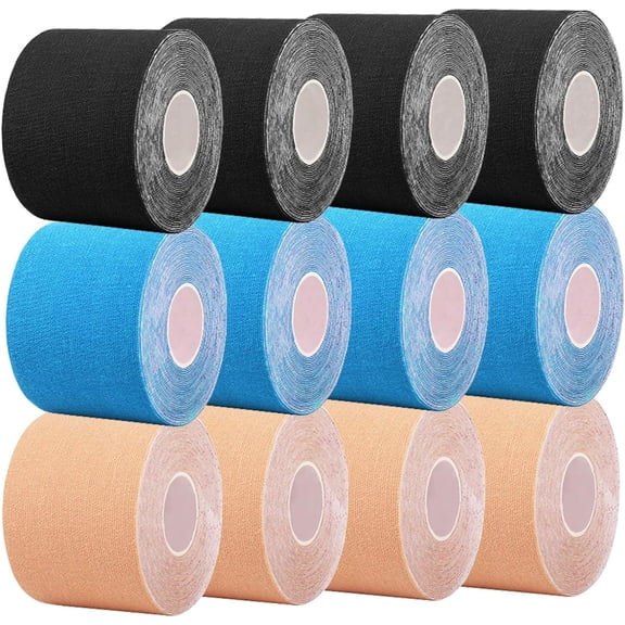 12 Rolls Kinesiology Tape for Knees Muscle Tape for Shoulder Uncut 2" Waterproof 2Inch Sports Tape Athletic Plantar Fasciitis Tape for Pain Knee Suppo