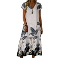 thumbnail image 2 of Summer Dresses for Women Crewneck Short Sleeve Floral Printed Midi T Shirt Dress Casual Beach Holiday Boho Sundress S-2XL, 2 of 7