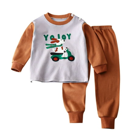

Odeerbi Infant Boys Girls Pajama Sets Soft Cotton Long Johns Cartoon Printed Base Layer Set Thermal Underwear Set Casual Collar Long Sleeve Tops Printed Long Pants Outfit Sets Coffee