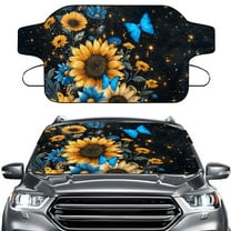 Xoenoiee Sunflower Butterfly Print Car Windshield Snow Cover, Winter Frost Protection for All Weather, Windscreen Covers with Elastic Strap, Auto Front Window Covers for Car SUV Trucks
