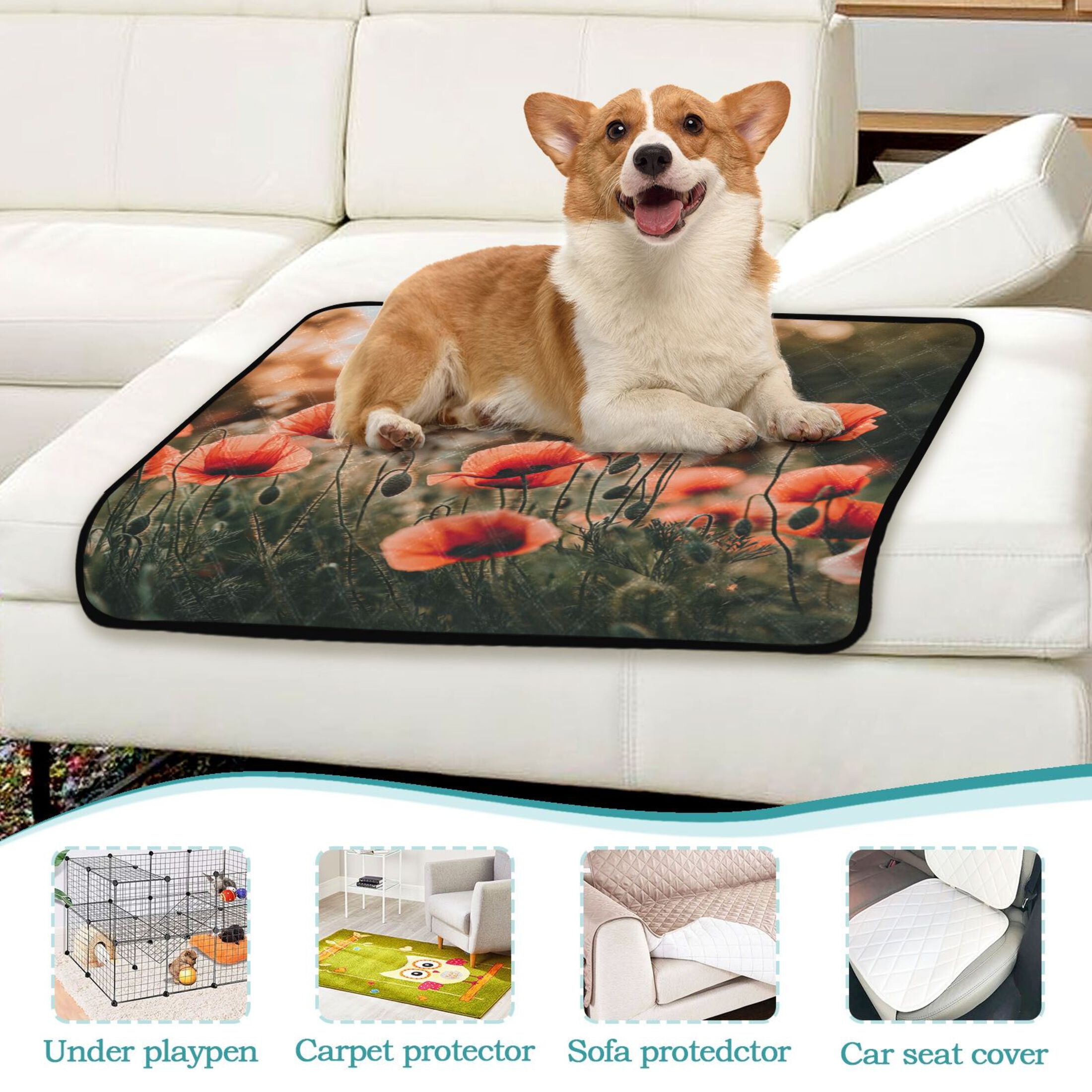 Washable Pet Pee Pads with Super Absorbent Reusable Training Pads for Dogs & Cats Red Flower Field