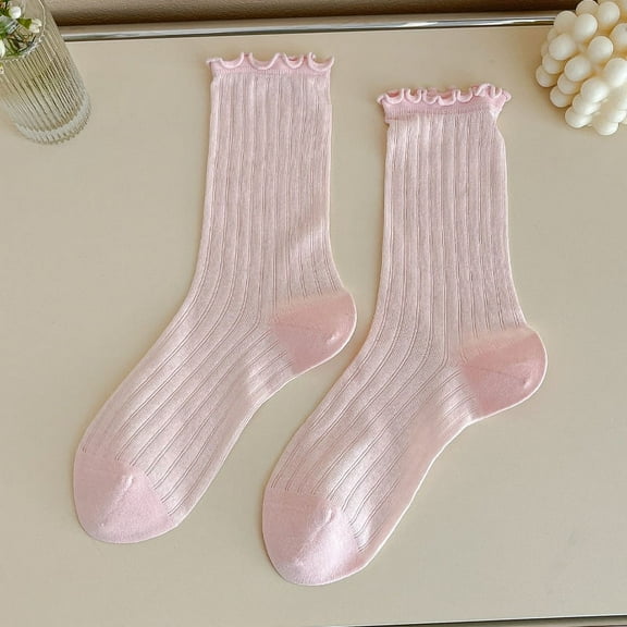 Namzi -a 6 pairs of Womens Cotton Crew Socks, Thin Soft Comfort Breathable Dress Socks, Above Ankle Crew Socks for Business, Casual，Athletic Sock (Pink）