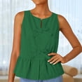 thumbnail image 2 of Women's Summer Sleeveless Tank Tops Crewneck Tie Front Linen Shirts Loose Fit Flowy Ruffle Peplum Tunic Blouses, 2 of 7
