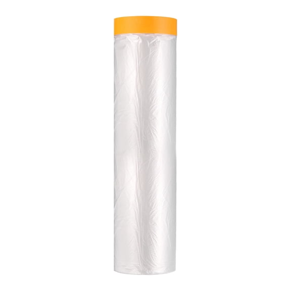 Uxcell Pre-Taped Masking Film 82.7"x65ft Adhesive Tape and Drape Painters Plastic Drop Cloth Film with Tapes Plastic Sheeting for Automotive Painting Covering, Clear