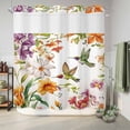 thumbnail image 6 of No Hook Shower Curtain with Built-in Rings - Watercolor Hummingbird Flowers Washable Waterproof Fabric Bathroom Curtains for Hotel,Rentals, 72 X 72 Inch Long , Retro Floral Leaf, 6 of 9