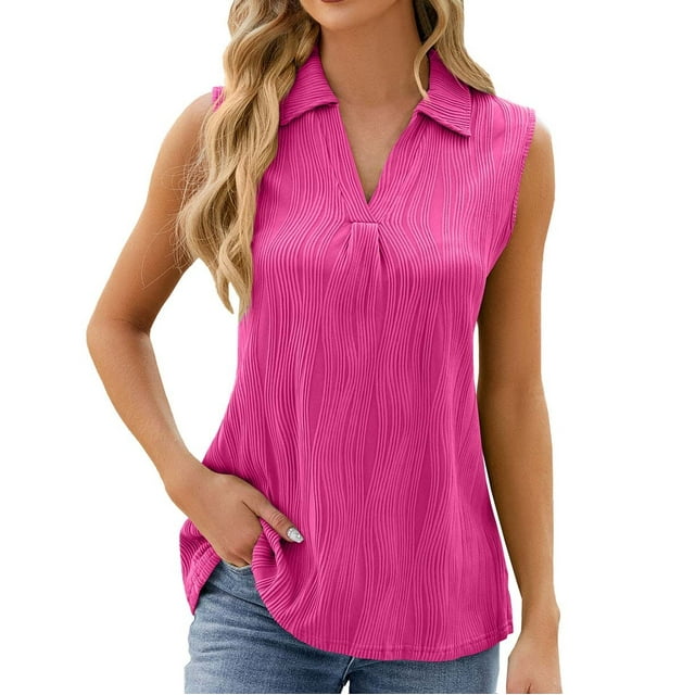 Plebaso Débardeurs Col en V pour Femmes avec Col Tunique Sans Manches Décontractée Blouses Texturées Amples pour Femmes
