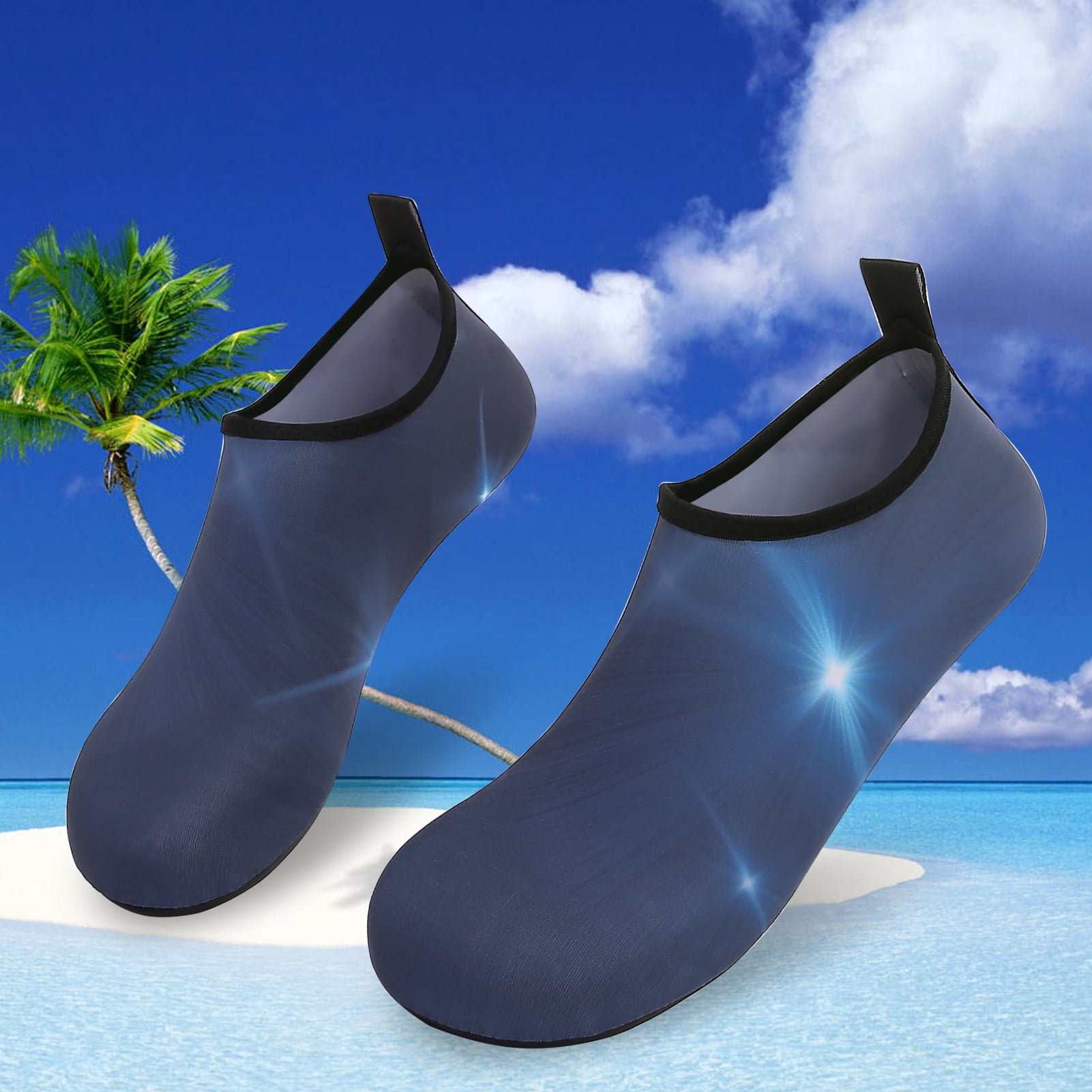 Men and Women a Slip On Barefoot Quick-Dry Beach Aqua Yoga Water Shoes (Light Shine/Navy, 7.5-8.5 Women/6.5-7.5 Men)