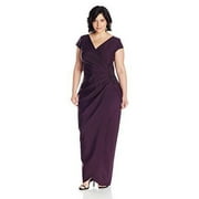 NWT Alex Evenings Plus Size Cap Sleeve Long Dress with Beaded Detail, Purple 22W