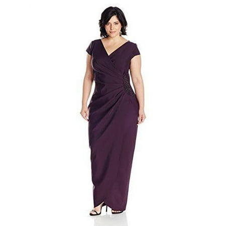 NWT Alex Evenings Plus Size Cap Sleeve Long Dress with Beaded Detail, Purple 22W