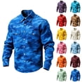 thumbnail image 2 of ZCFZJW Mens Camouflage Cargo Shirt with Pockets Tie Dye Camo Printed Summer Long Sleeve Tops Vintage Casual Button Down Shirts Hiking Fishing Camping Travel Work Wine XXXXL, 2 of 4