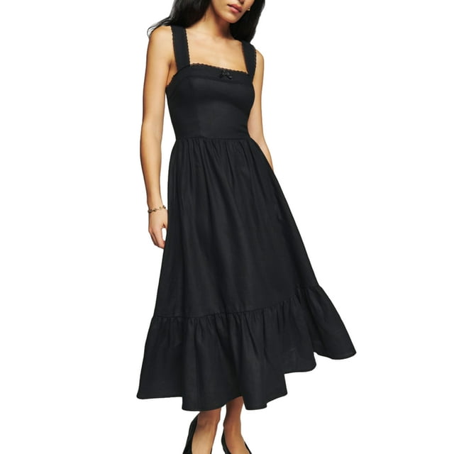 ZAXARRA Robe Midi Décontractée d'Été pour Femmes Couleur Unie/imprimé Floral Sans Manches Dos Nu à Volants Robe Trapèze Mode Soirée