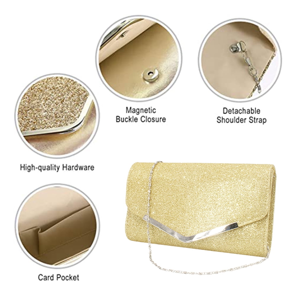 Women's Elegant Evening Clutch Envelope Prom Handbag Wedding Purse,Gold