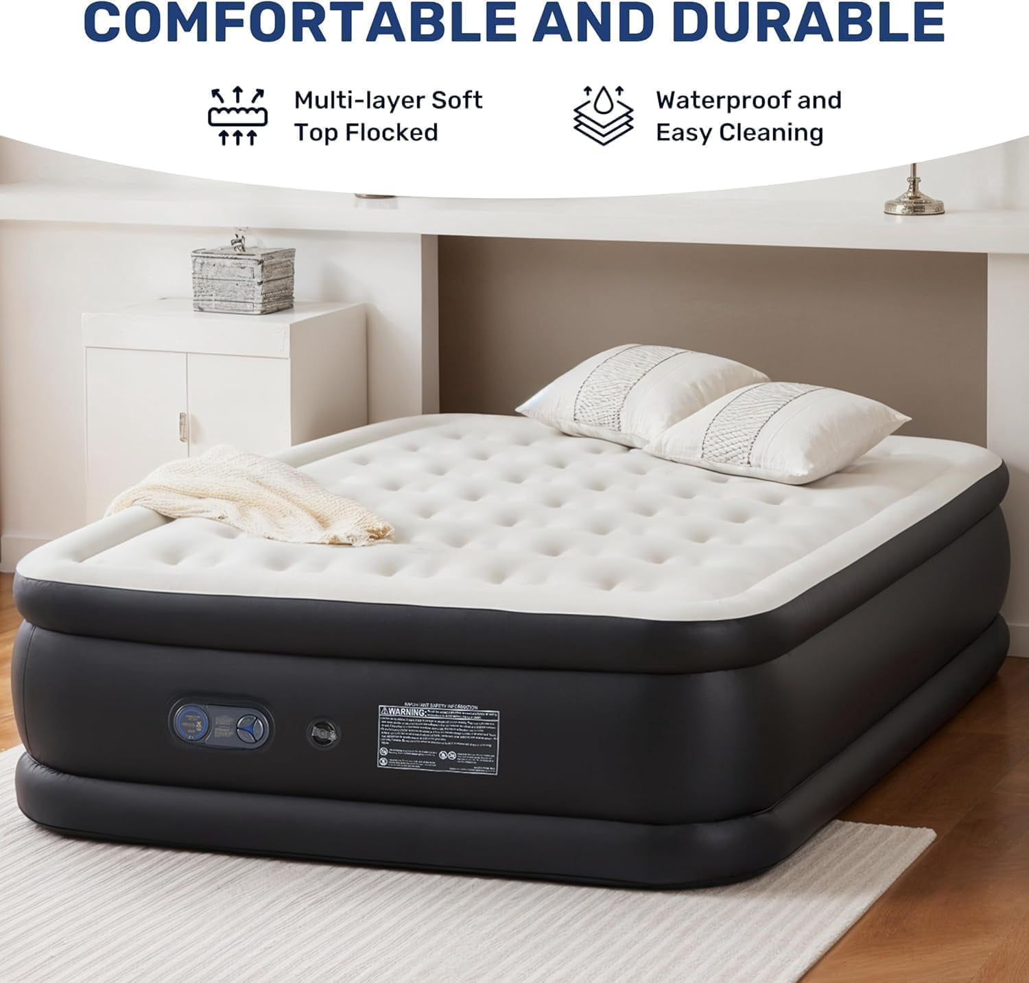 Portable Camping Air Mattress with Built-in High-Speed Electric Pump, Waterproof Inflatable Airbed with Carry Bag for Home, Travel & Guests
