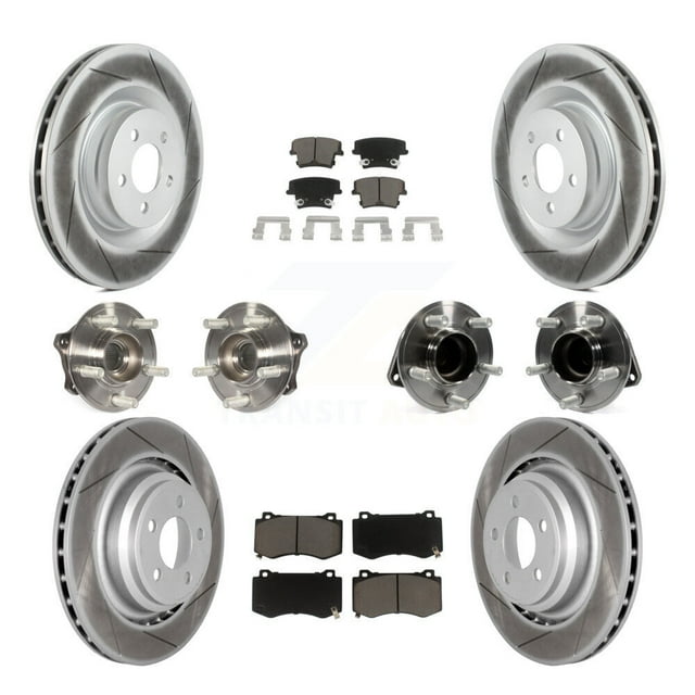 Transit Auto Front Rear Hub Bearing Assembly Coated Disc Brake Rotors and Ceramic Pads Kit (10Pc) for Car 2015 Dodge Charger R T Scat Pack with RWD 6.4L - Left Right Side (Driver Passenger) KBB-120568