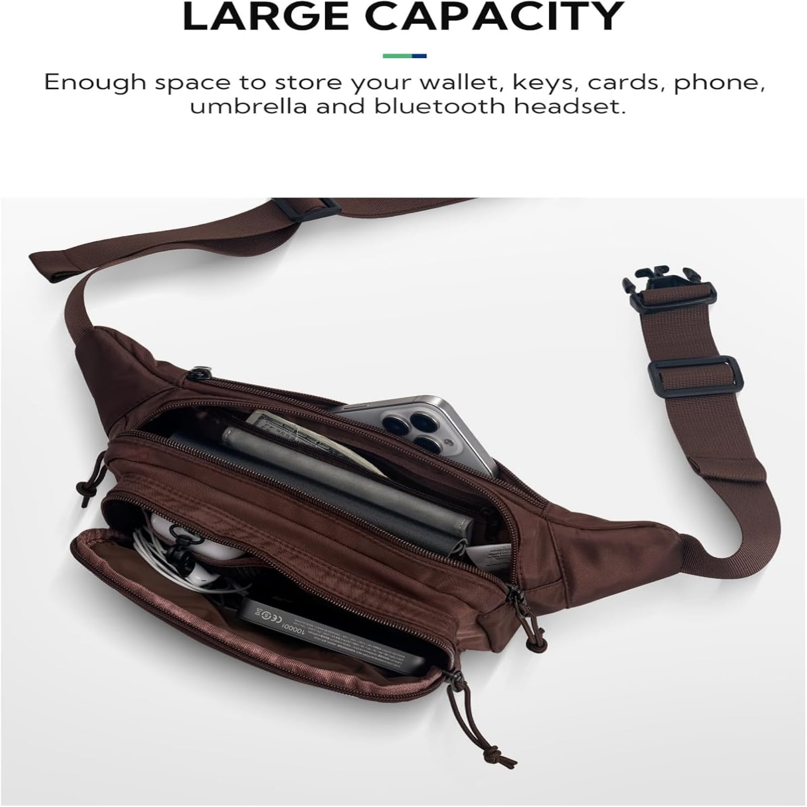 WATERFLY Unisex Large Capacity Running Walking Travel Nylon Fanny Pack Waist Bag,Brown