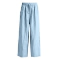 thumbnail image 6 of Dresfit Men's Linen Pants Wide Leg Lounge Pants Summer 2026 Drawstring Big and Tall Pant with Back Pockets Elastic Waist Loose Lightweight Vacation Loungewear Light Blue XL, 6 of 8