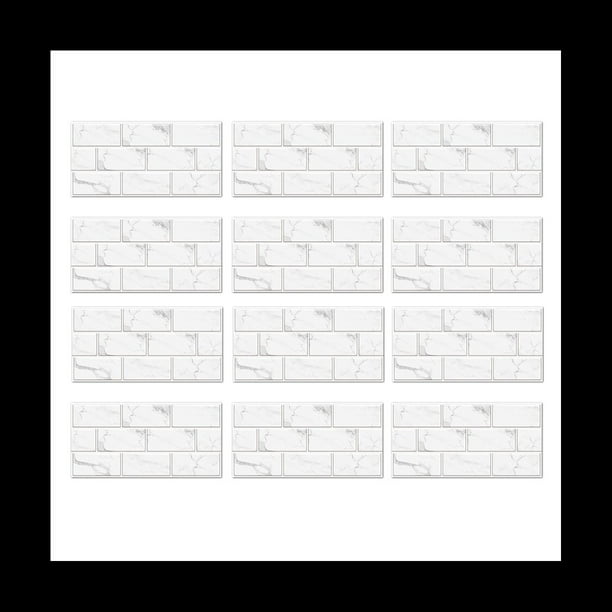 12 Hojas de Baldosas para Salpicaduras de Pelar y Pegar, ImitacióN de MáRmol Blanco, Baldosas de PVC para Salpicaduras para Cocina, 12 X 6 Pulgadas, Color Blanco