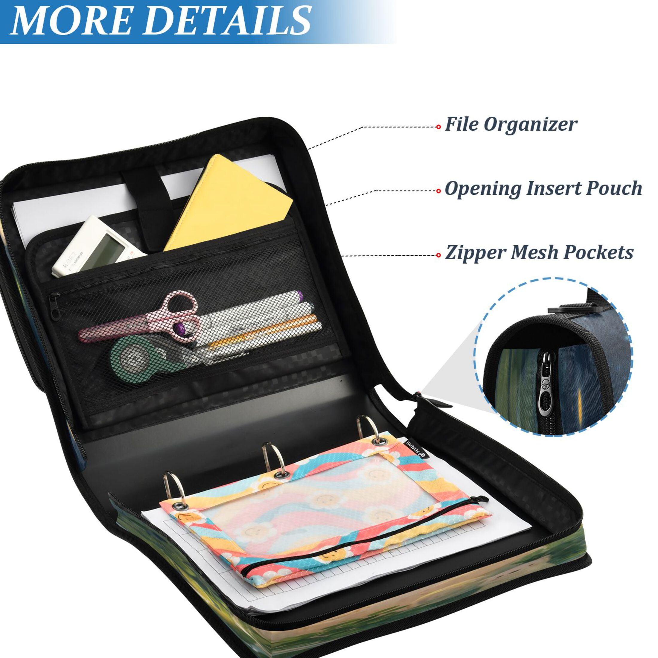 DIXRUYEE Zipper Binder trapper keeper Documents Organized Starry Jar Printed