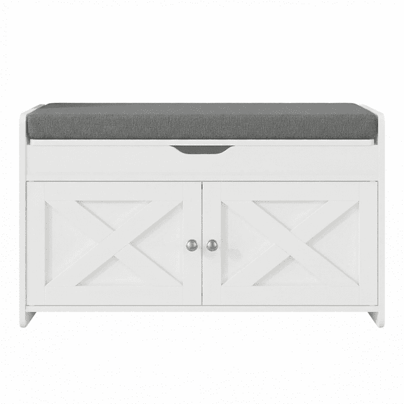 CHITOOMA Shoe Storage Bench, 2-Tier with Cushioned Seat, Adjustable Shelves, 300 lbs Capacity, 31.5" x 15" x 18", White
