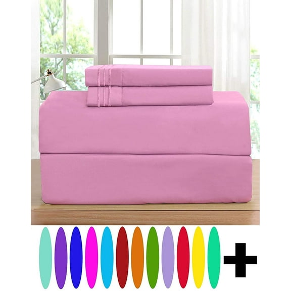 Elegant Comfort 4 Piece Bed Sheets 1500 Thread Count Microfiber, Twin, Light Pink